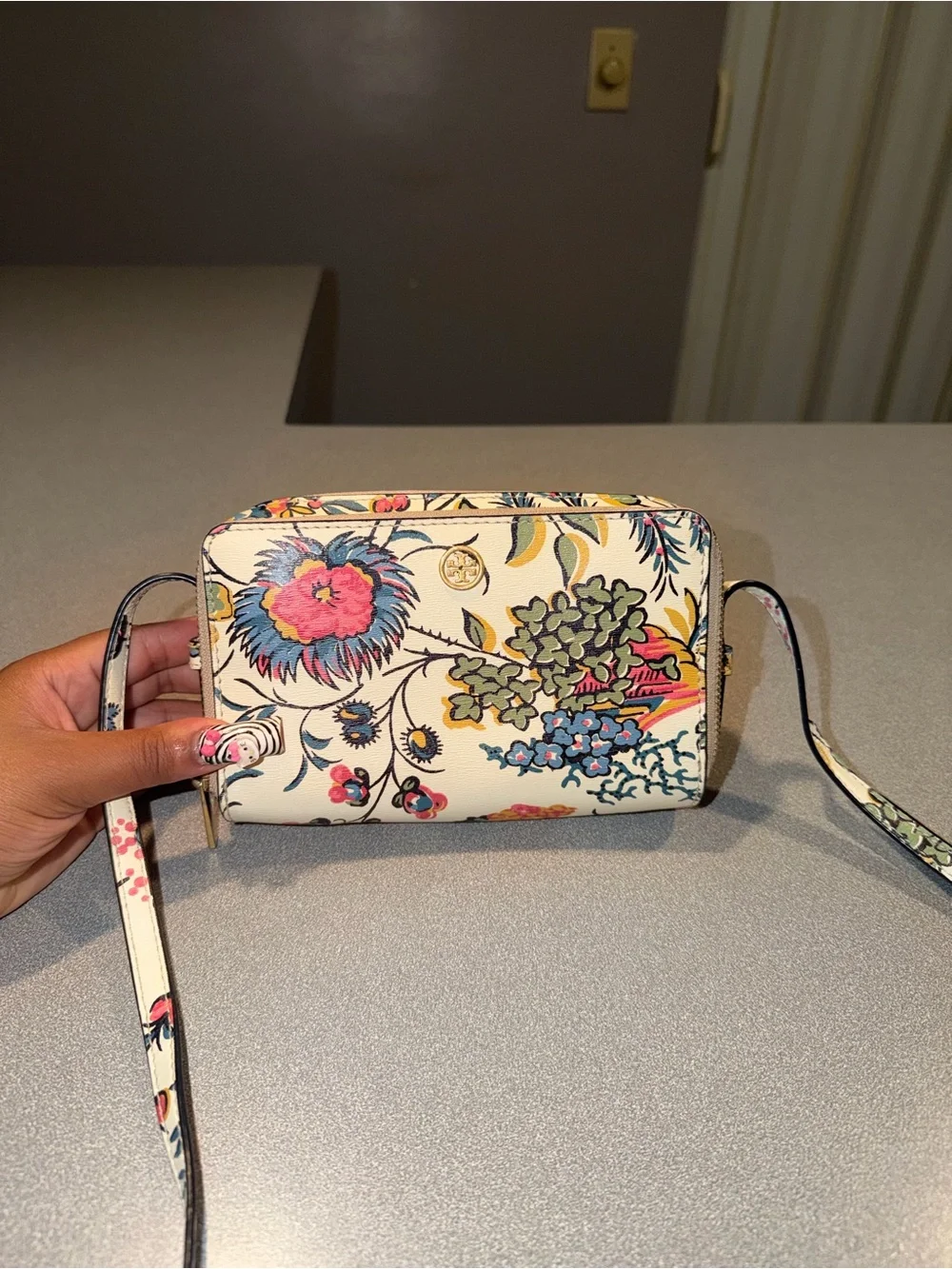 Tory Burch Floral Print Cream Crossbody Bag